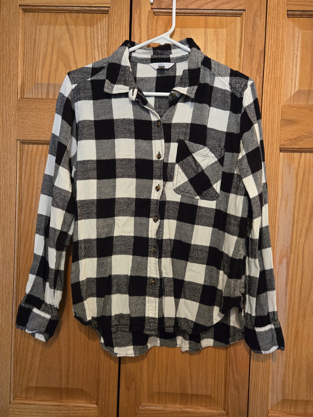 Time and Tru Black and White Buffalo Plaid Flannel Shirt